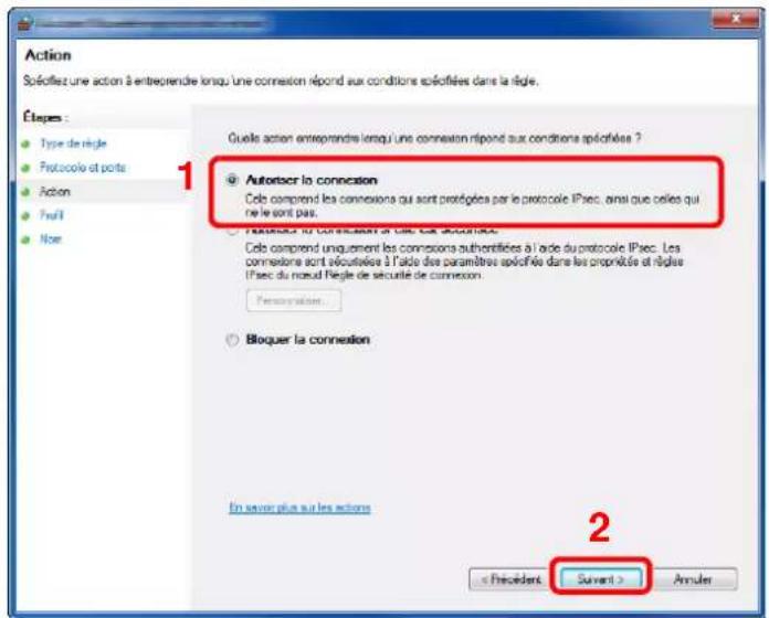 KYOCERA TASKalfa 9002i - Sélectionner [TCP] comme port auquel appliquer la règle. Sélectionner ensuite [Ports locaux spécifiques] et saisir "445" puis cliquer sur [Suvient]. - 2