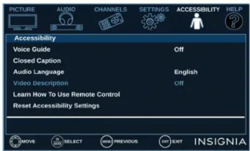 INSIGNIA NS32D310NA21 - Réglage des paramètres d'accessibilité - 1