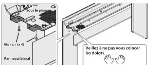 Sous le planer Vis < e > (x 4) Panneau latéral Véillez à ne pas vous coîncer les doigts.