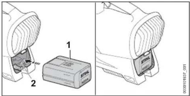 STIHL BGA 250 - Inserimento della batteria - 1