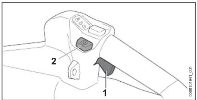 STIHL BGA 250 - Activation et désactivation du calage de la commande d'accelerateur - 1