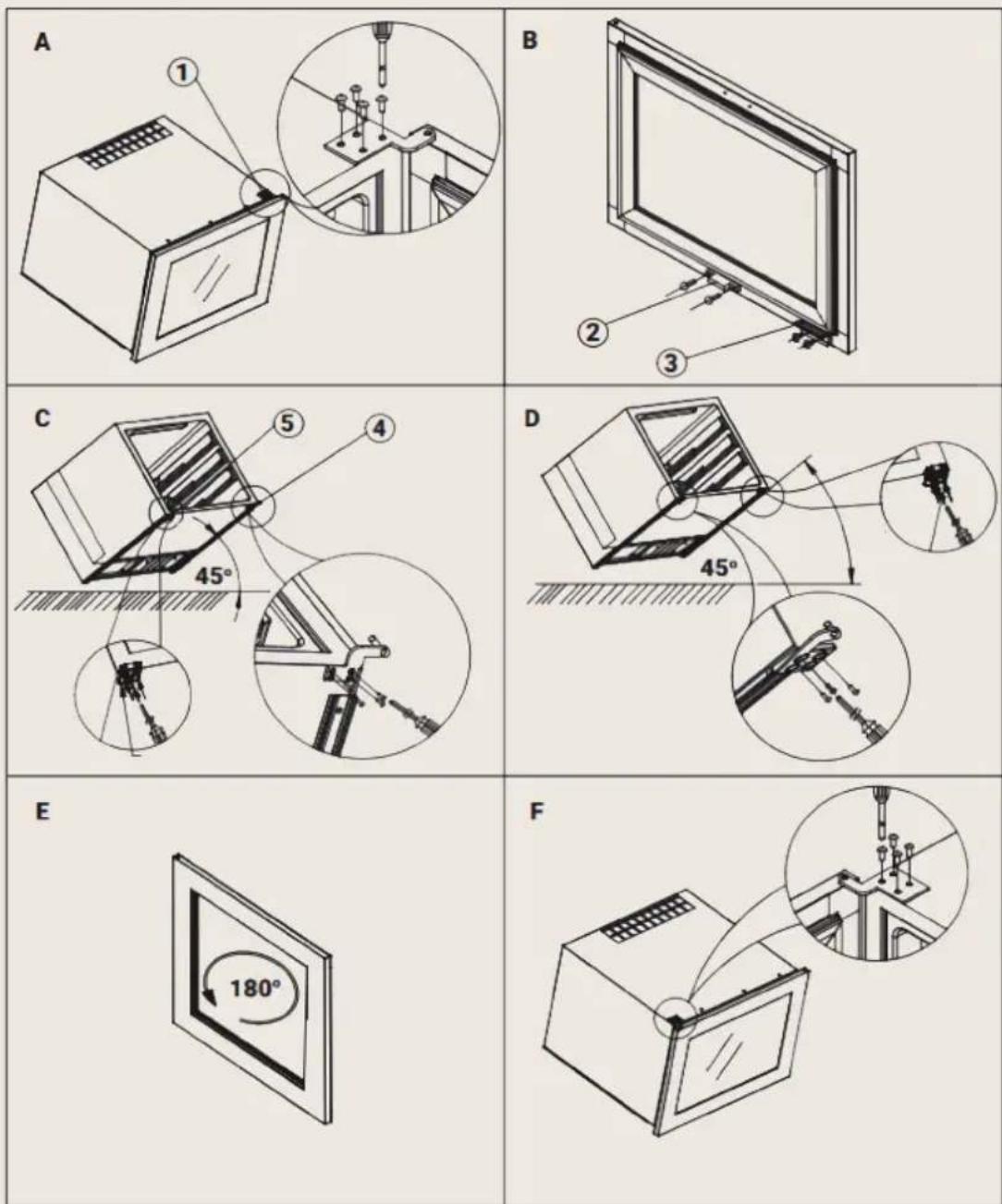BORETTI Milano MLWC88 - 1.Top hinge 2.Door light switch 3.Location-plate 4.Bottom hinge 5.Support - 1