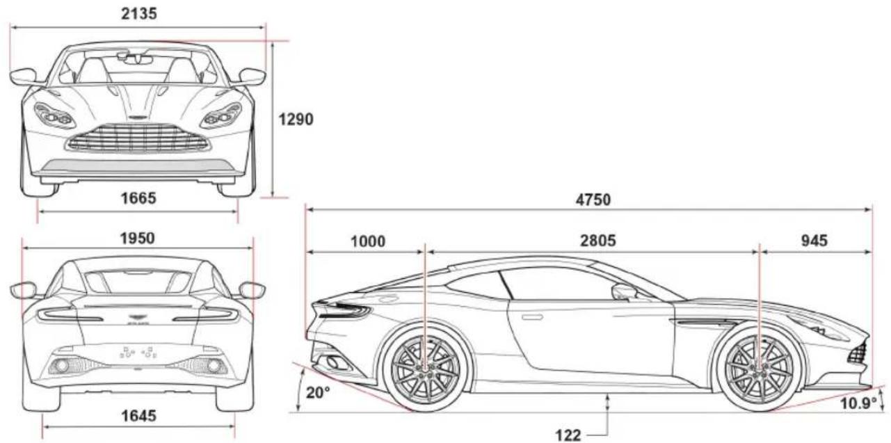 Aston Martin DB11 (2021) - Dimensions externes - 1