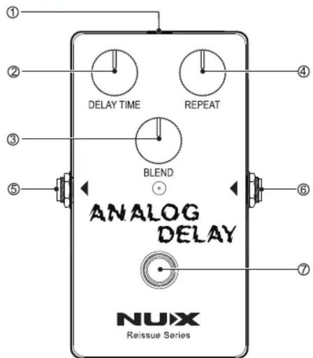 NUX Analog Delay - 各部の機能と名称 - 1
