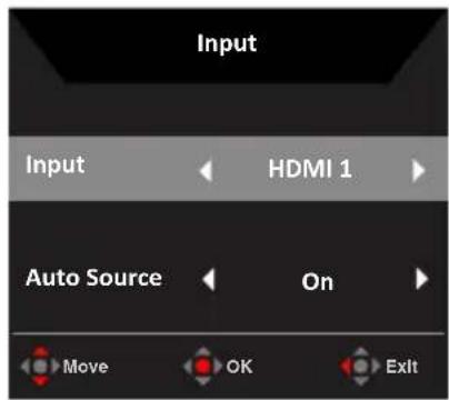 Input Input HDMI 1 Auto Source On Move OK Exit