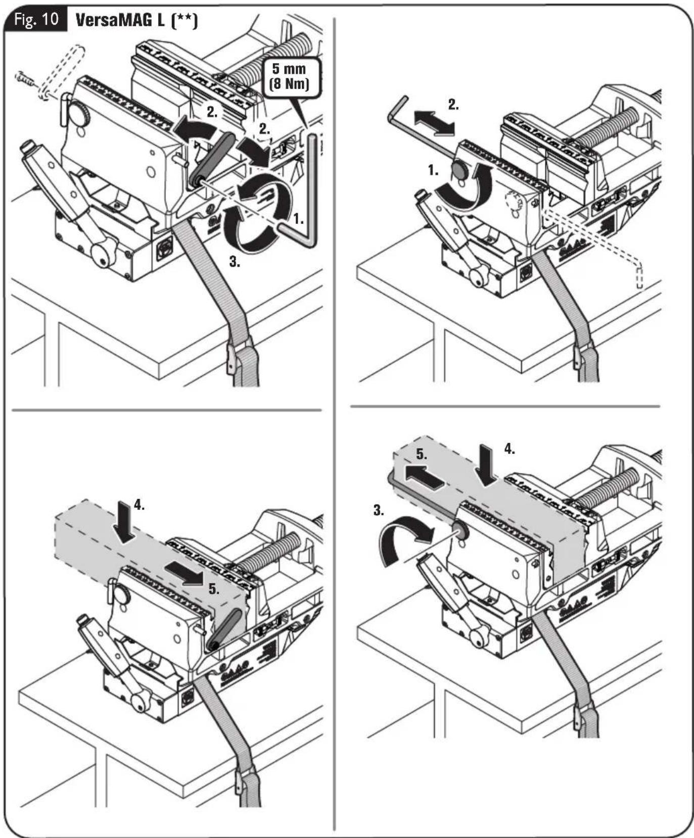 Fein VersaMAG - Mounting the workpiece stop (VersaMAG L [\*\*])(figure 10). - 1