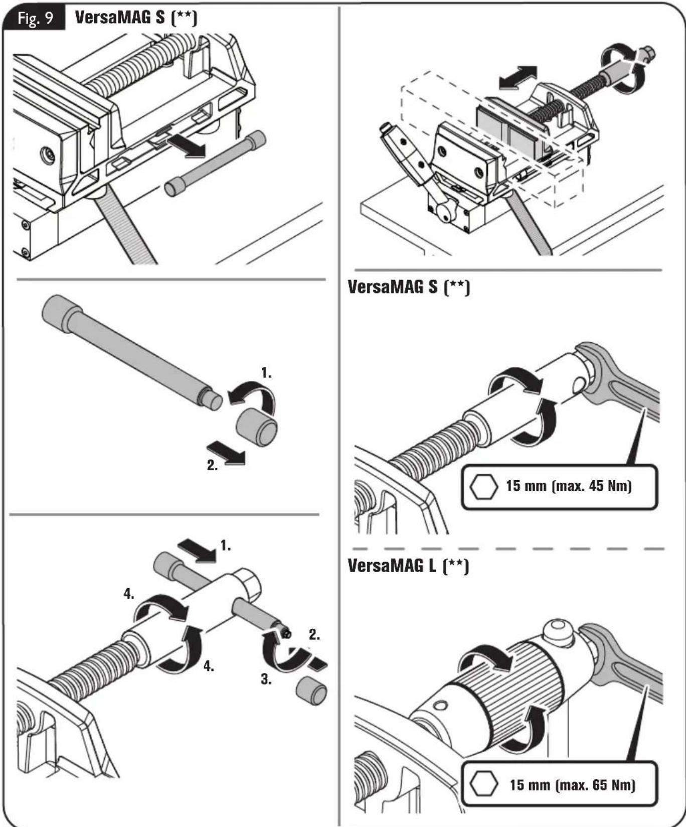Fein VersaMAG - Clamping a workpiece (figure 9). - 1