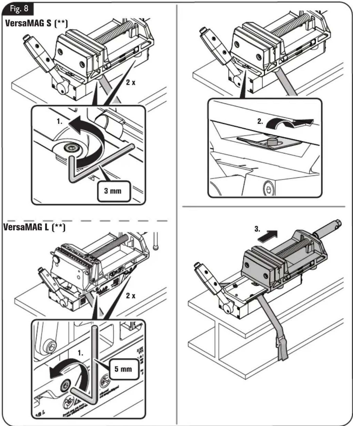 Fein VersaMAG - Removing the permanent magnet from the vise (figure 8). - 1