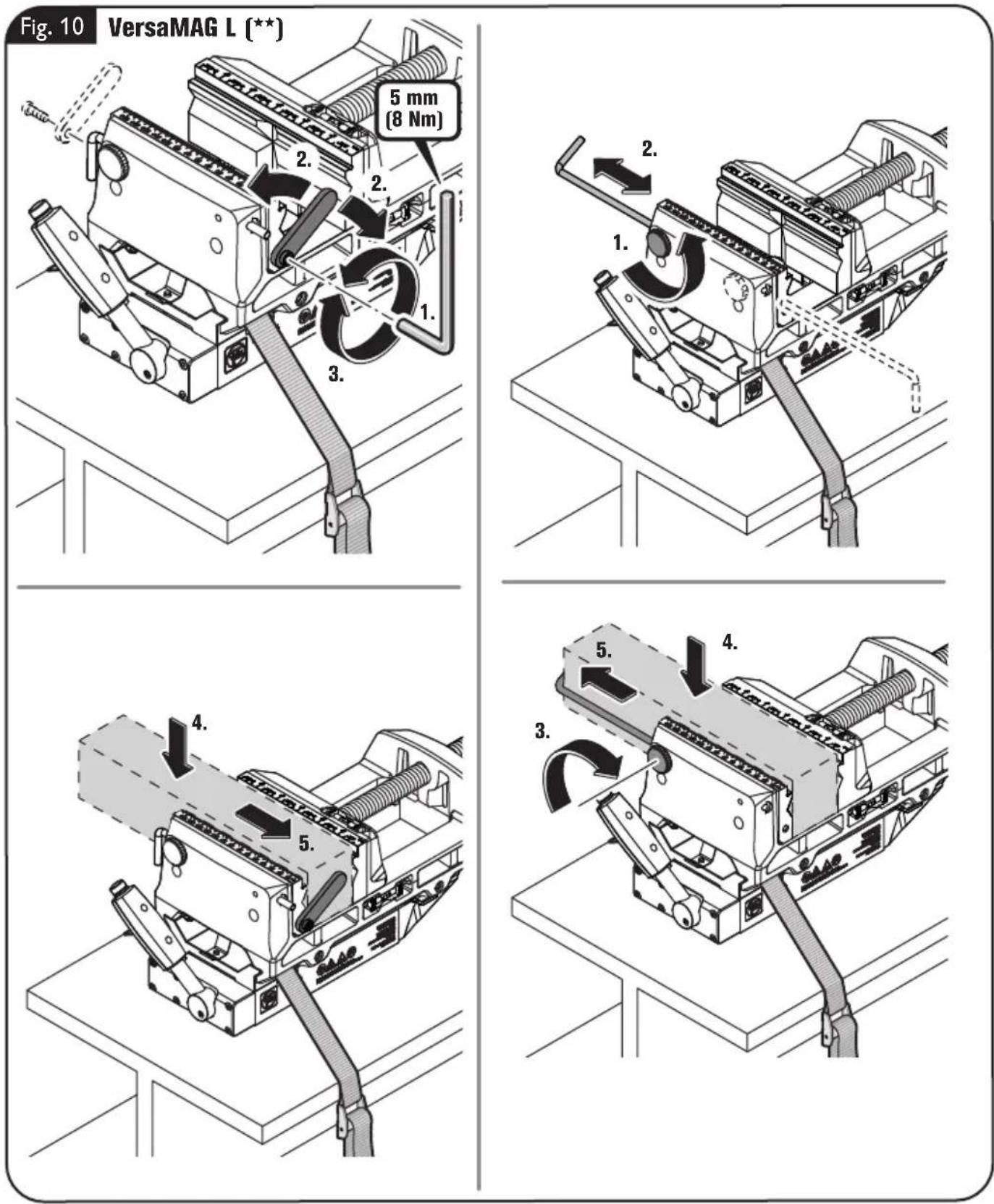 Fein VersaMAG - Monter la butée de pièce (VersaMAG L [\*\*]) (figure 10). - 1