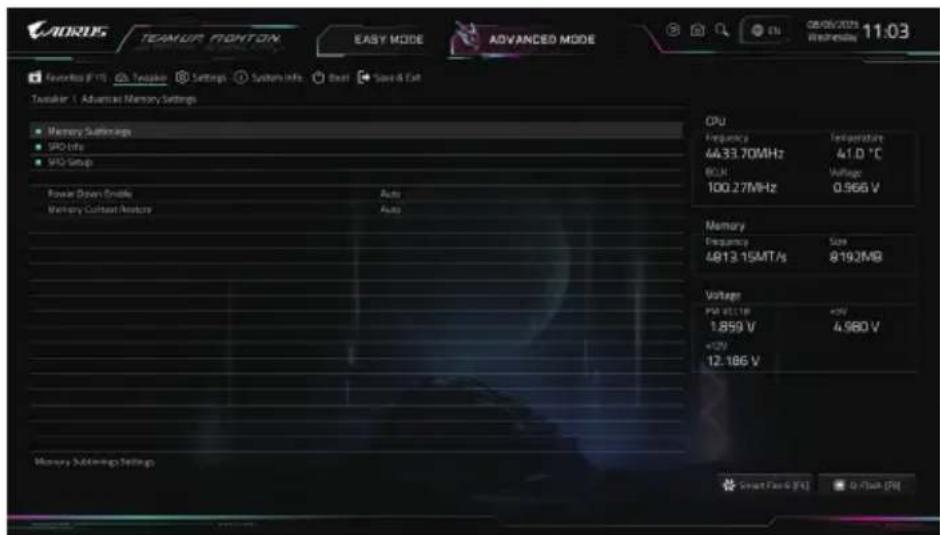 GIGABYTE X870I AORUS PRO ICE - Advanced Memory Settings - 1