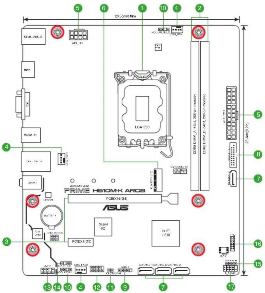 ASUS PRIME H610MK ARGB - Schéma de la carte mère - 1