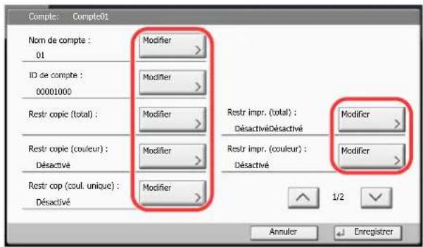 KYOCERA TASKalfa 7551ci - Modification des informations de compte - 1