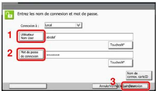 KYOCERA TASKalfa 7551ci - Saisir le nom d'utilisateur et le mot de passer pour la connexion. - 1