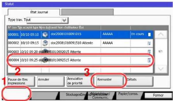 KYOCERA TASKalfa 7551ci - Sélectionner le travail qui doit devenir prioritaire et appuyer sur [Remonter]. - 1