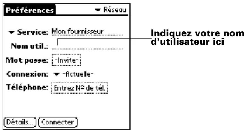 PALM m105 - Pour saisir un nom d'utilisateur : - 1