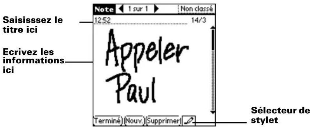 PALM m105 - Pour créer une note : - 1