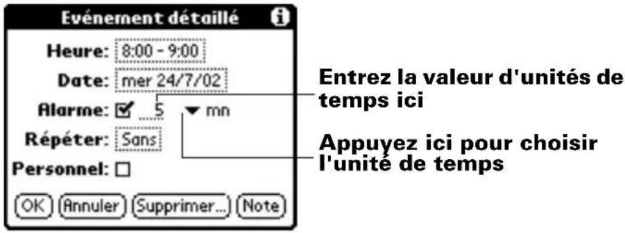 PALM m105 - Pour régler une alarme pour un événement : - 1