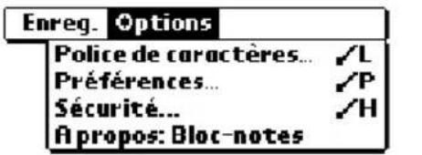 PALM m105 - Menus Options - 1