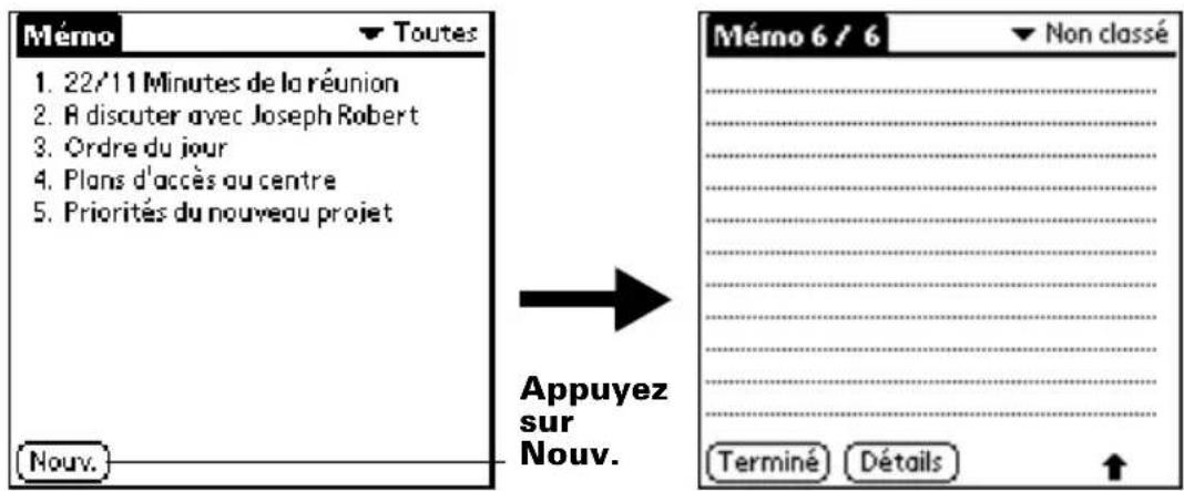 PALM m105 - Pour créer un mémo : - 1
