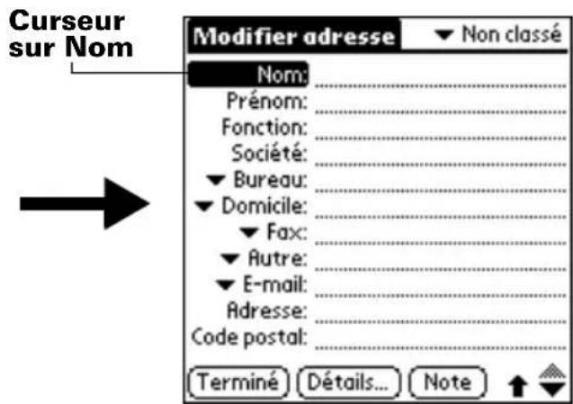 PALM m105 - Pour créer une nouvelle entrée de l'application Adresses : - 2