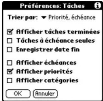 PALM m105 - Pour modifier les options d'affichage des tâches : - 1