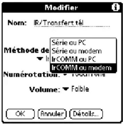 PALM m105 - Pour créer une connexion IrCOMM au modem : - 1