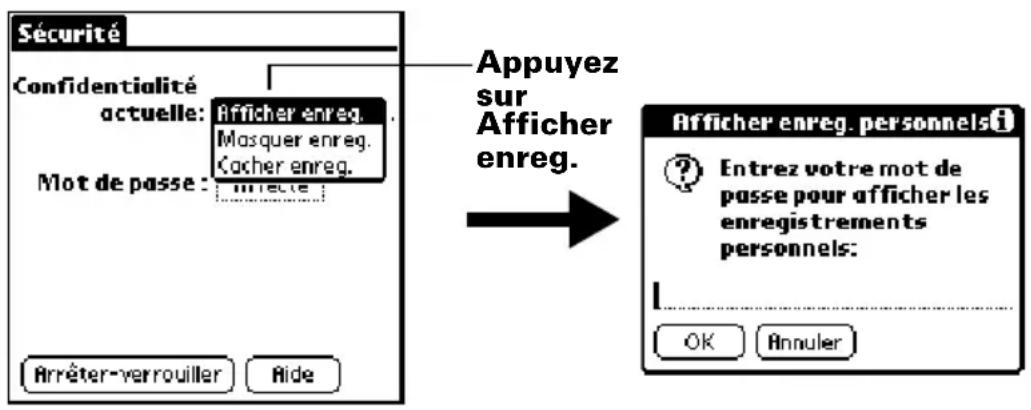 PALM m105 - Pour afficher des enregistrements personnels : - 1