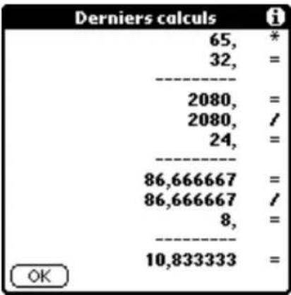 PALM m105 - Pour afficher les derniers calculs : - 1