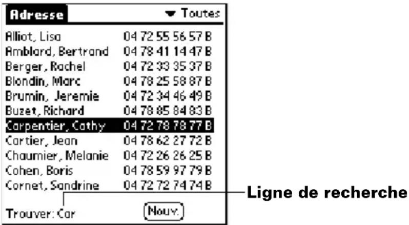 PALM m105 - Pour rechercher un enregistrement dans les Adresses : - 1