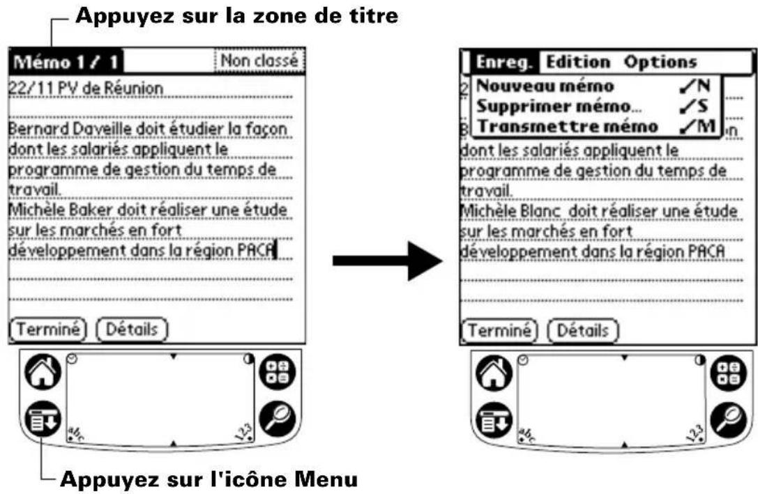 PALM m105 - Pour ouvrir la barre de menus : - 1