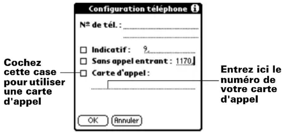 PALM m105 - Pour utiliser une carte d'appel : - 1
