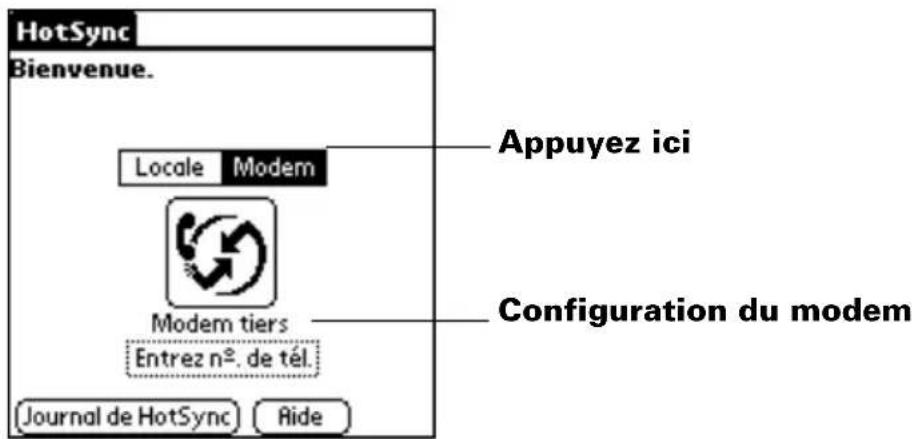 PALM m105 - Pour préparer votre ordinateur de poche en vue d'une opération HotSync par modem : - 1