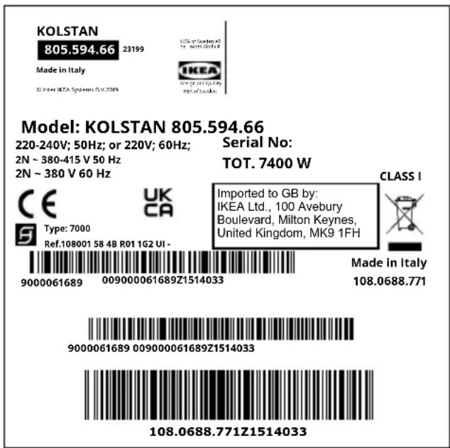 IKEA KOLSTAN 105.594.60 - Rating plate - 1
