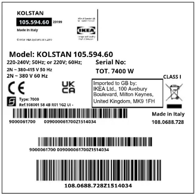 IKEA KOLSTAN 105.594.60 - Údajový štítok - 2