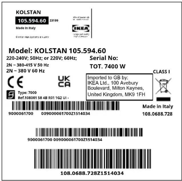 IKEA KOLSTAN 105.594.60 - Placa de datos - 2