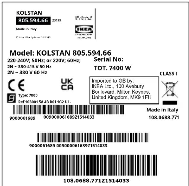 IKEA KOLSTAN 105.594.60 - Πινακίδα στοιχείων - 1