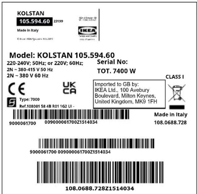 IKEA KOLSTAN 105.594.60 - Πινακίδα στοιχείων - 2