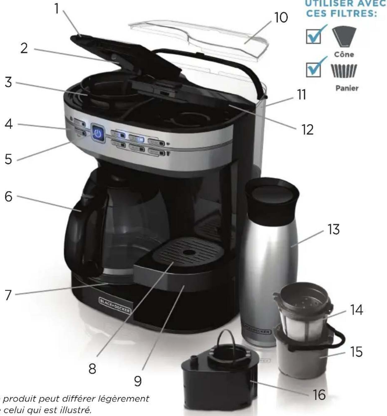 BLACK & DECKER Café Select CM6000 - FAMILIARISATION AVEC VOTRE CAFETIÈRE CAFÉ SÉLECT™\* - 1