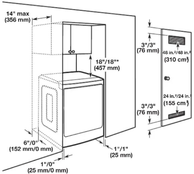 MAYTAG MEDB955FW - Spacing for recessed area or closet installation - 1