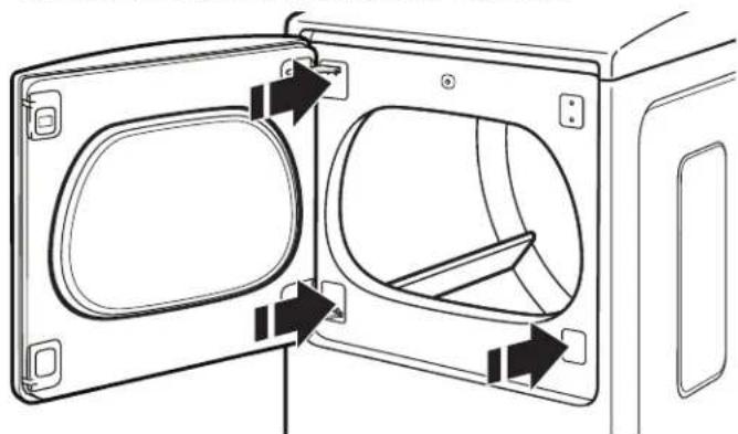 MAYTAG MEDB955FW - RÉINSTALLER CHARNIÈRES SUR LA PORTE - 6