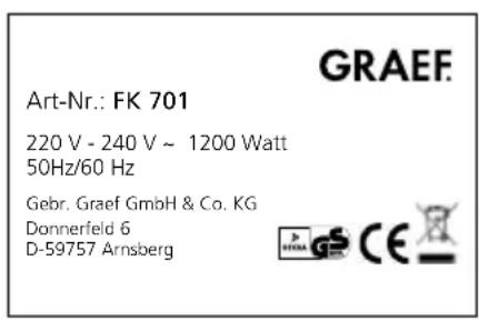GRAEF FK 701 - TECHNISCHE GEGEVENS - 1