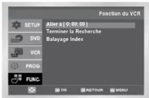 Fonction du VCR Aller à [ 0:00:00 ] Terminer la Recherche Balayage Index OK RETOUR MENU