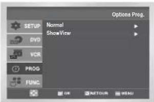Options Prog. Normal ShowView OK RETOUR MENU