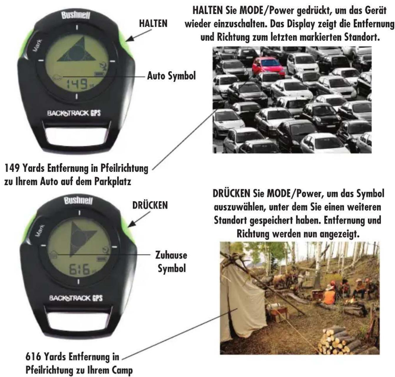 BUSHNELL BackTrack G2 - DRÜCKEN Sie MODE/Power kurz zur Auswahl zwischen den drei Standortssymbolen - 4