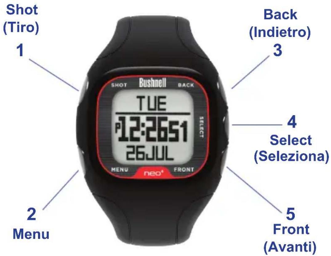 BUSHNELL Neo+ GPS Rangefinder Watch - Pulsanti e Funzioni - 1