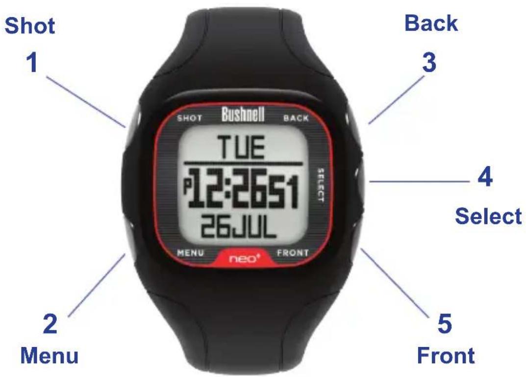 BUSHNELL Neo+ GPS Rangefinder Watch - Buttons and Functions - 1
