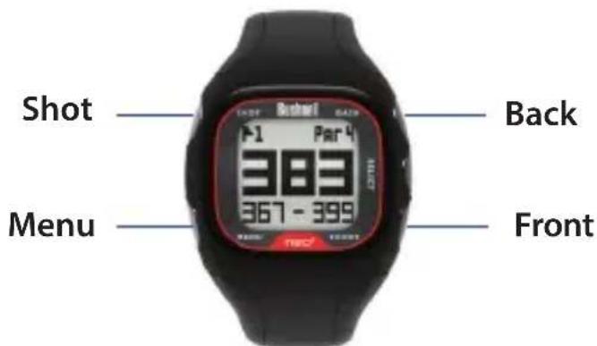 BUSHNELL Neo+ GPS Rangefinder Watch - Funciones de los botones en el modo Play Golf - 1