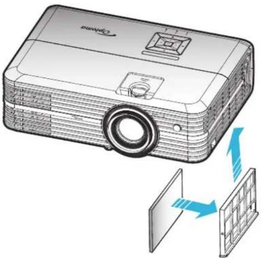 OPTOMA 4K550 - Installer et nettoyer le filtre à poussière - 1