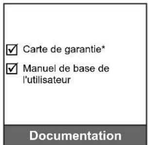 ✓ Carte de garantie* ✓ Manuel de base de l'utilisateur Documentation