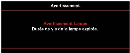 Avertissement Avertissement Lampe Durée de vie de la lampe expirée.